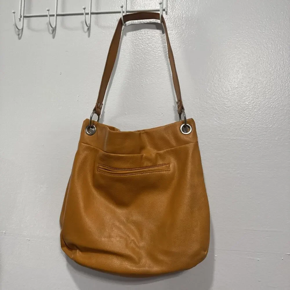 Nine West Large Faux Pebbled Leather Satchel Shoulder Handbag Mustard Yellow